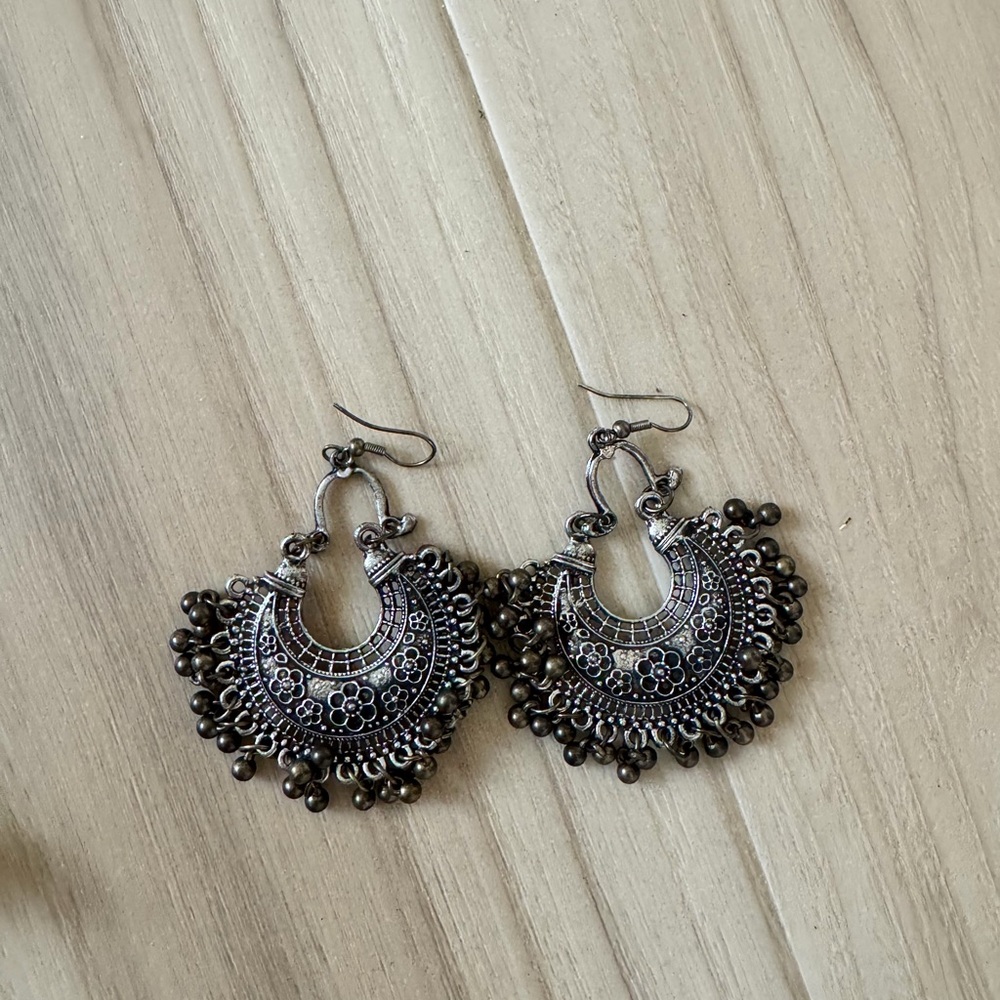 Bohemian Detailed Filigree Hoop Earrings - Silver